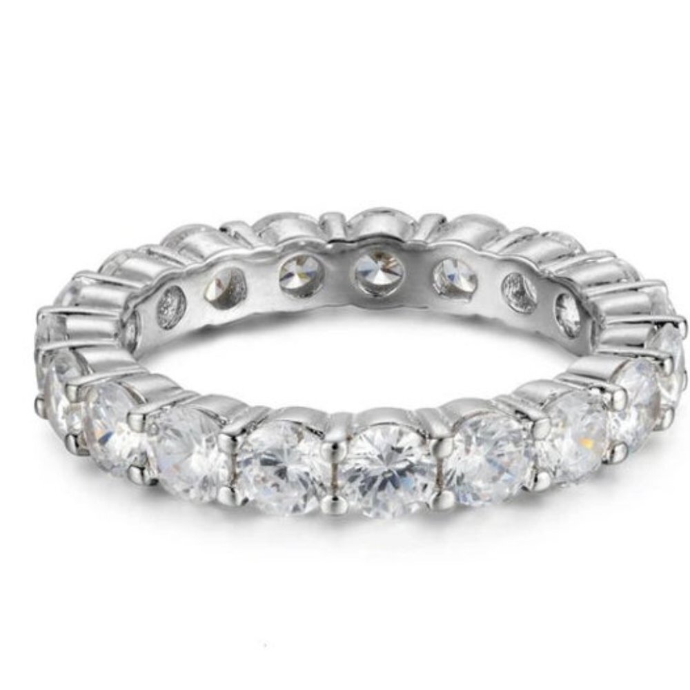Sterling Silver Round Eternity Band Iced Out Rings